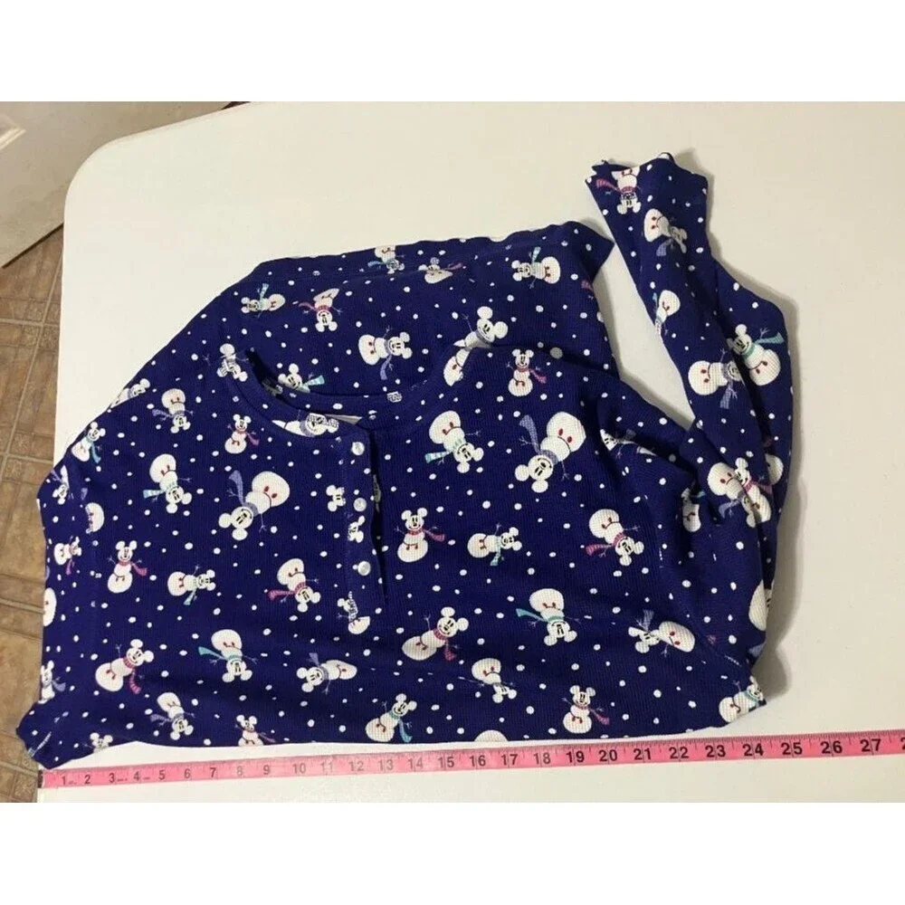Disney Store Women’s  L/XL Blue Thermal Mickey Mouse Snowman Pajama Top Only NWT - Picture 6 of 6
